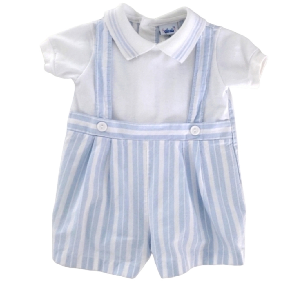 Vintage Alexis Romper Short-sleeve White|Blue Striped Baby Boys 3 Months